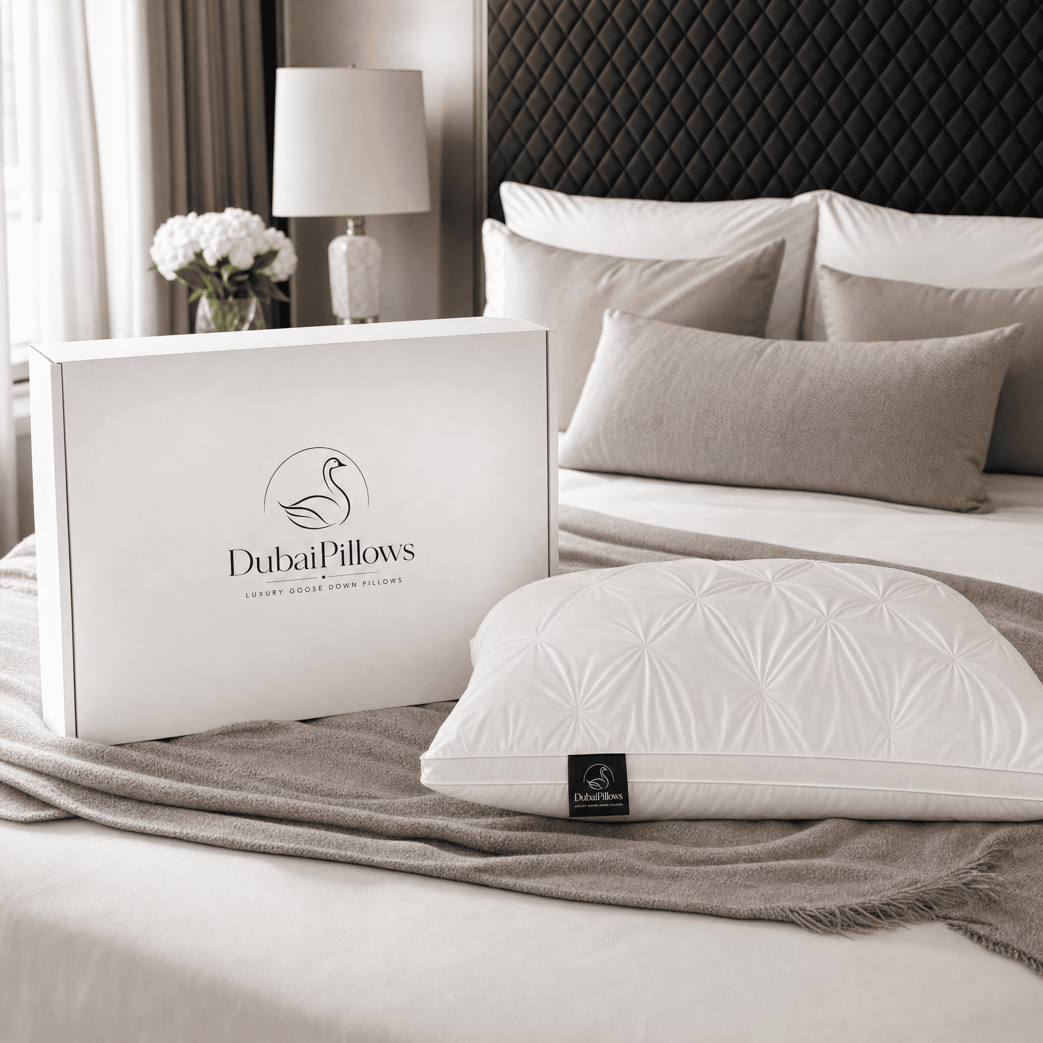 Dubai Pillows box on luxury hotel bed